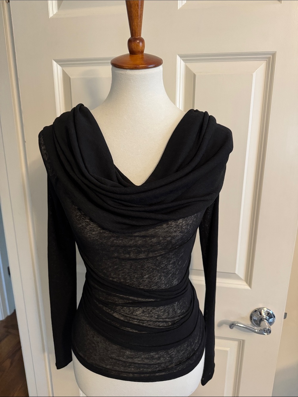 Black Draped Cowl Neck Long Sleeve Dress Brand New-Never Worn